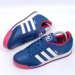 Adidas Orion Leather Sneaker. Rare Color Colbolt Blue/ Pink Mens 6, Women 8